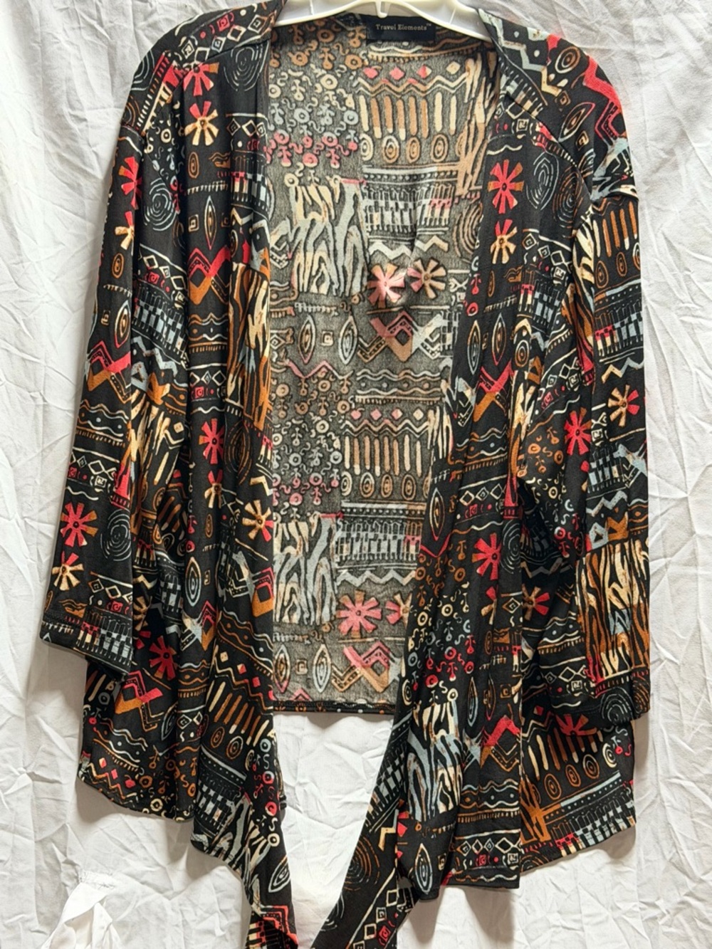 Travel Elements Black Multicolor Open Front Women's Cardigan Sweater